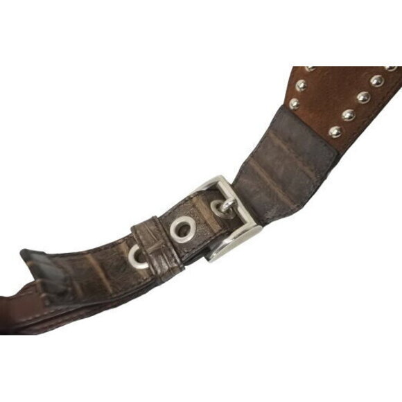 Prada Shoulder Bag Crocodile Ray Cow Tiger Eye Studs Suede Brown - Picture 4 of 8